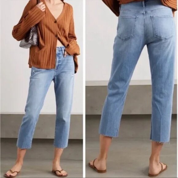 Frame Le Beau Crop Raw Hem Loose Fit Jeans Walden‎ Rock Wash Size 24 - Picture 1 of 13